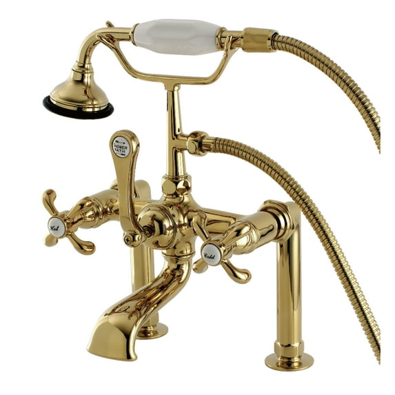 Aqua Vintage AE103T2TX French Country 7" Center Deck-Mount Clawfoot Tub Faucet with Hand Shower, Polished Brass
