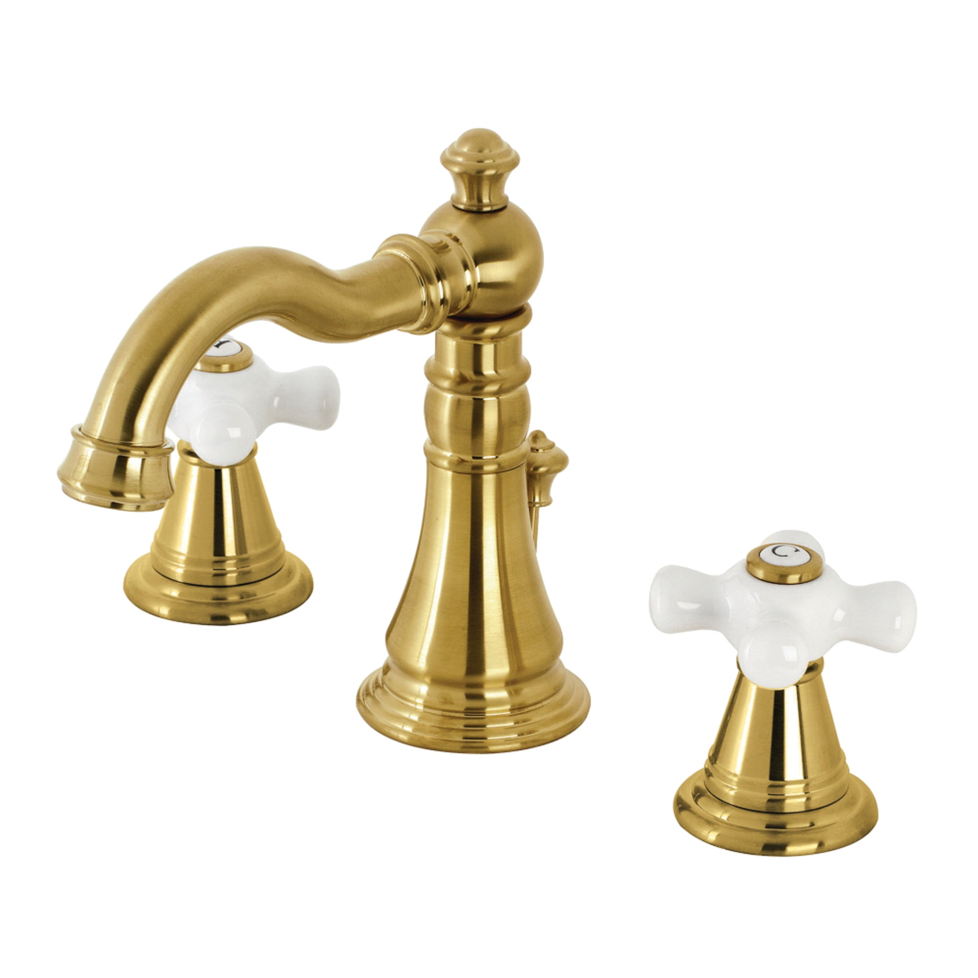 Kingston Brass FSC1973APX American Classic Widespread Bathroom Faucet with Brass Pop-Up, Brushed Brass
