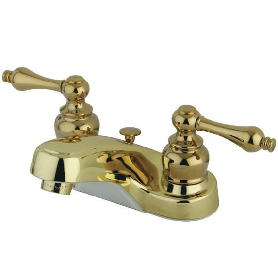 Kingston Brass GKB252AL Water Saving Magellan Centerset Lavatory Faucet with Lever Handles and ABS Pop-Up, Polished Brass