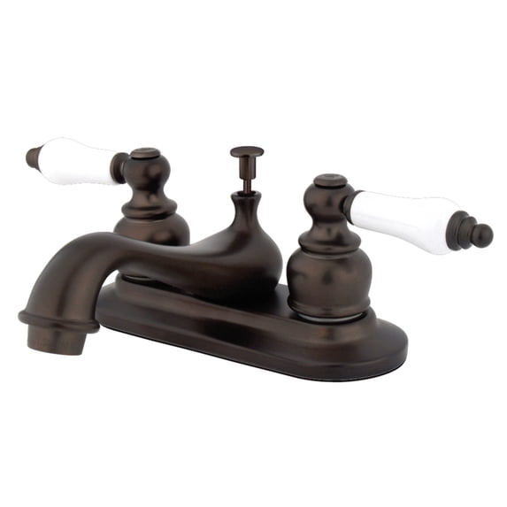 Kingston Brass GKB605PL Water Saving Restoration Centerset Lavatory Faucet with Porcelain Lever Handles, Oil Rubbed Bronze