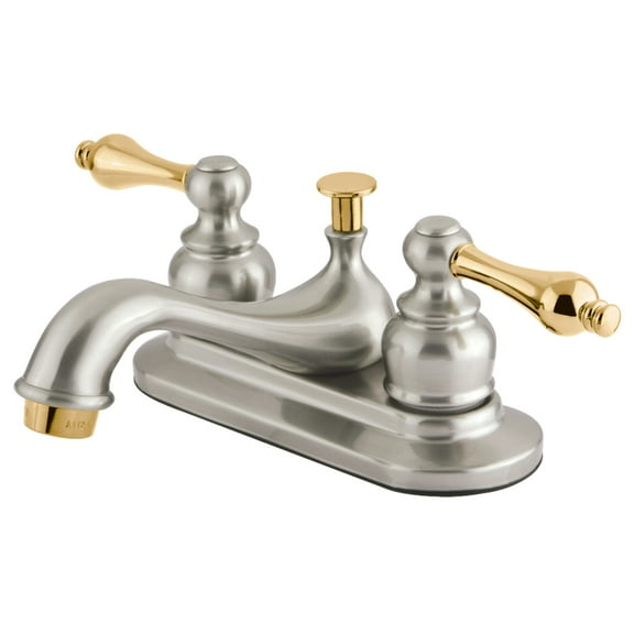 Kingston Brass GKB609AL Water Saving Restoration Centerset Lavatory Faucet with Lever Handles, Satin Nickel with Polished Brass Trim