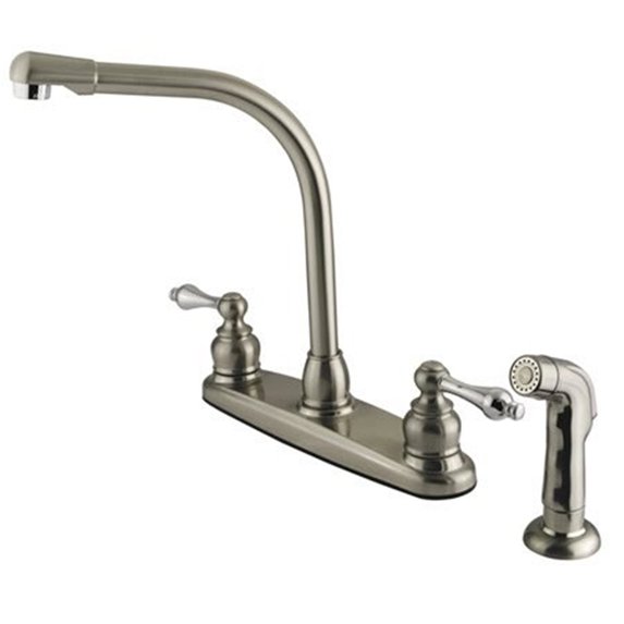 Kingston Brass GKB717ALSP Water Saving Victorian High Arch Kitchen Faucet with Lever Handles and Sprayer, Satin Nickel with Chrome