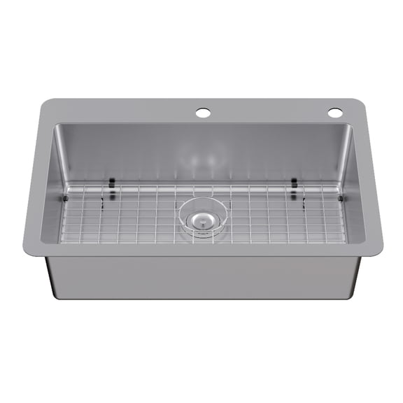Kingston Brass GKDS332292H Calgary 33" Stainless Steel Single Bowl Dual Mount Kitchen Sink with Bottom Grid and Strainer, Brushed