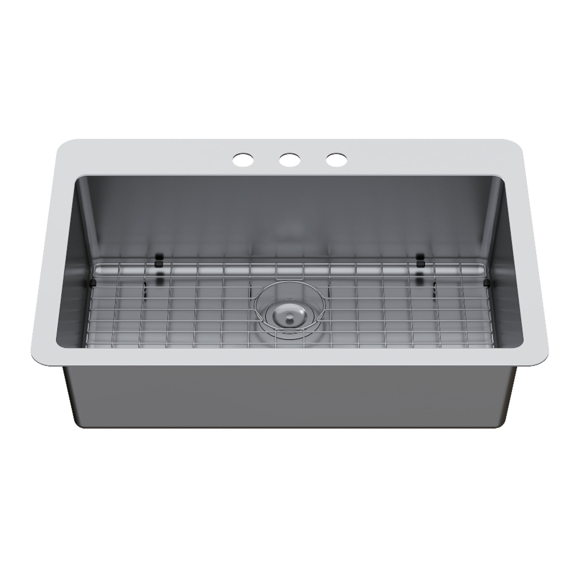 Kingston Brass GKDS332293 Calgary 33" Stainless Steel Single Bowl Dual Mount Kitchen Sink with Bottom Grid and Strainer, Brushed