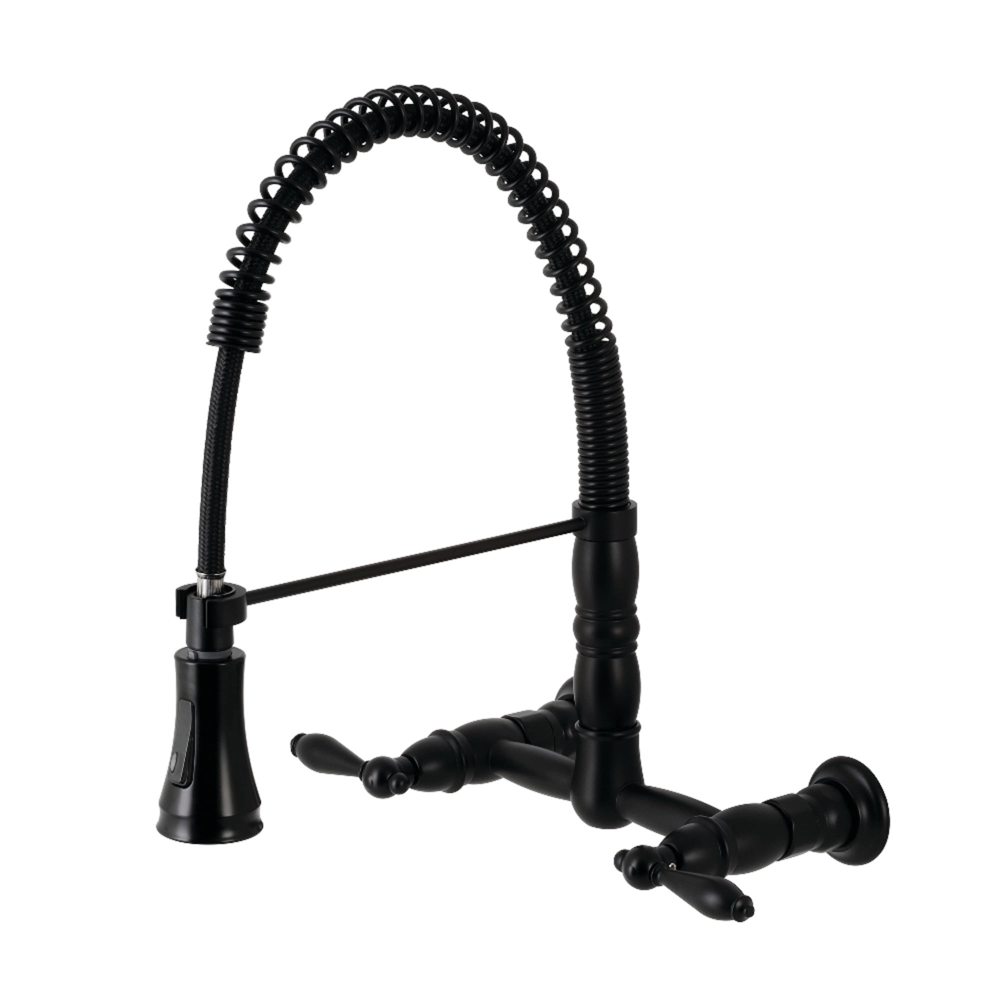 Gourmetier GS1240AL Heritage Double-Handle Wall-Mount Pre-Rinse Bridge Kitchen Faucet, Matte Black