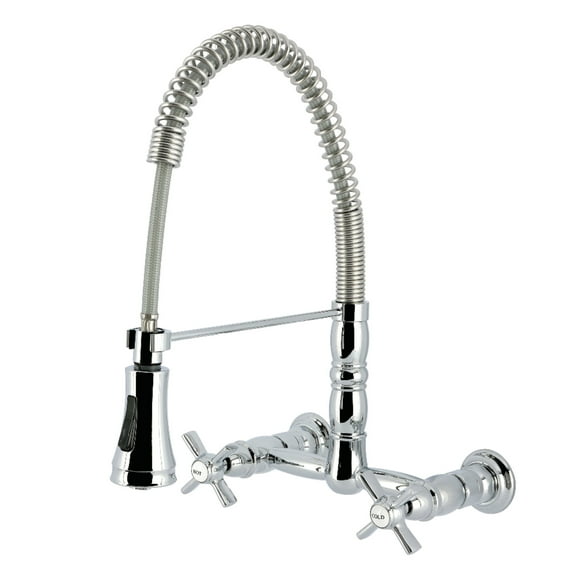 Kingston Brass GS1241ZX Millennium Double-Handle 2-Hole Wall-Mount Pre-Rinse Bridge Kitchen Faucet in Polished Chrome