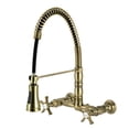 thumbnail image 1 of Kingston Brass GS1243NX Hamilton Double-Handle 2-Hole Wall-Mount Pre-Rinse Bridge Kitchen Faucet in Antique Brass, 1 of 5