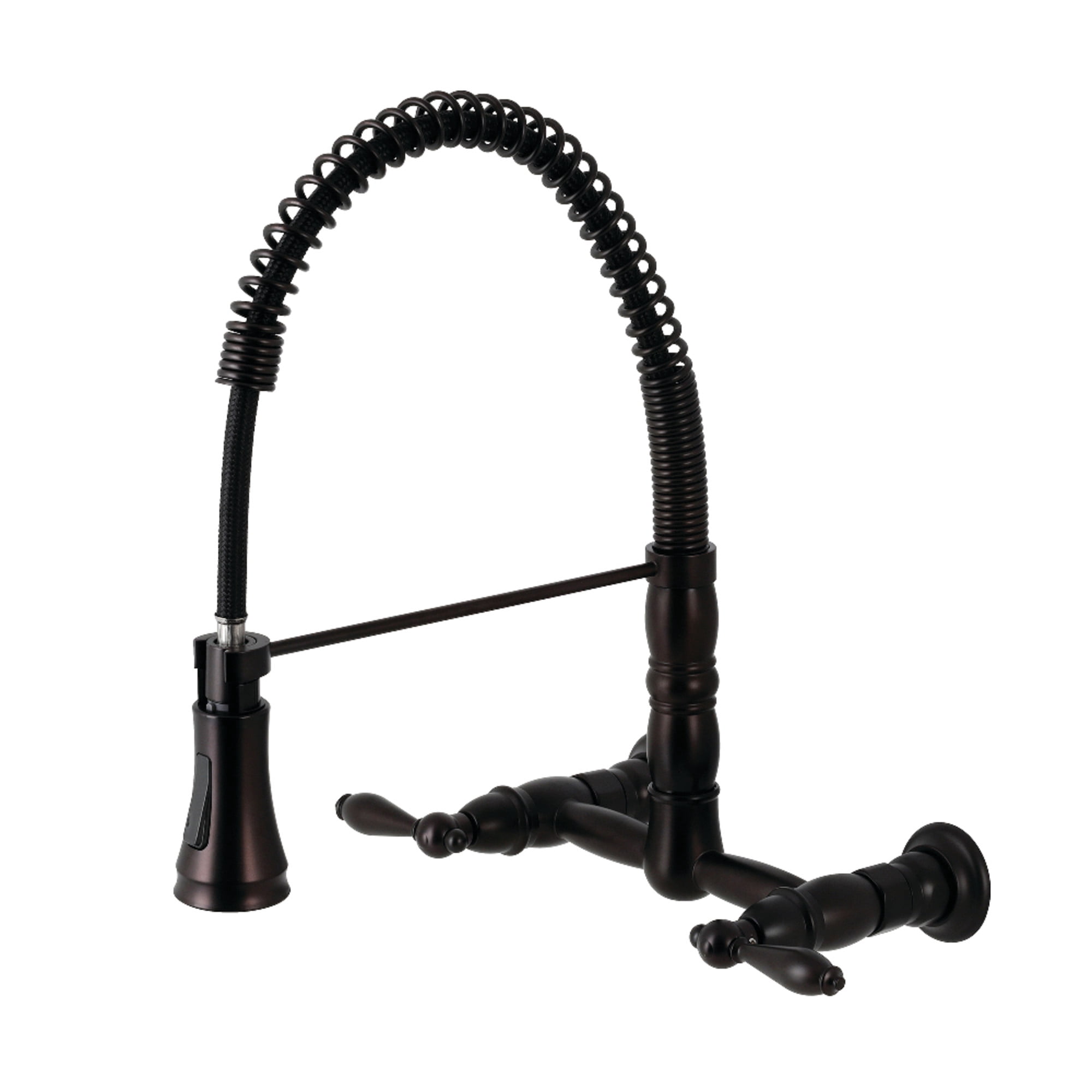 Kingston Brass GS1245AL Heritage Double-Handle 2-Hole Wall-Mount Pre-Rinse Bridge Kitchen Faucet in Oil Rubbed Bronze