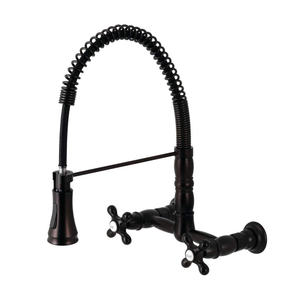 Oil Rubbed Bronze Wall-Mount Kitchen Faucet with Pull-Down Sprayer