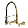 thumbnail image 1 of Kingston Brass GS1247BEX Essex Double-Handle 2-Hole Wall-Mount Pre-Rinse Bridge Kitchen Faucet in Brushed Brass, 1 of 5