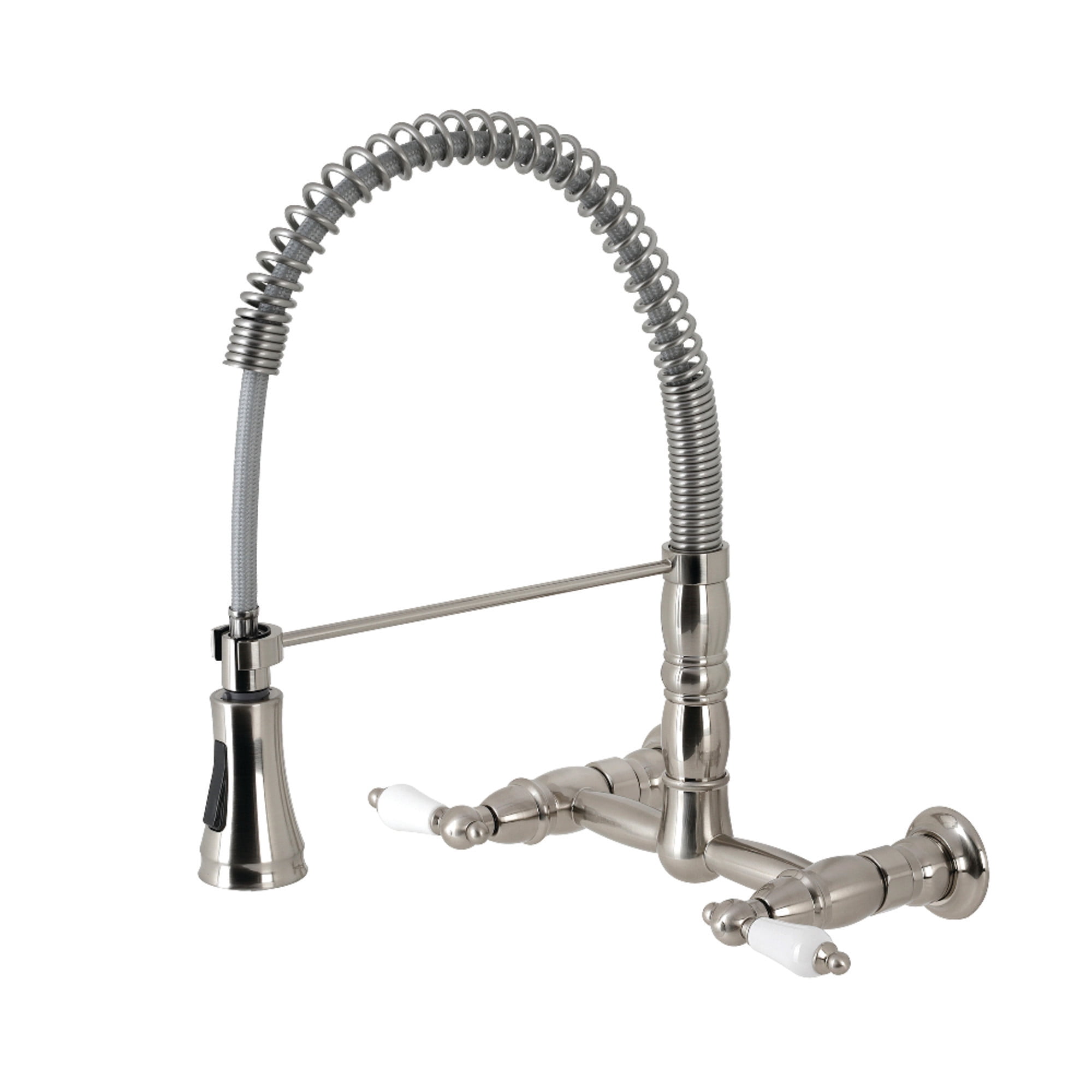 Gourmetier GS1248PL Heritage Double-Handle Wall-Mount Pre-Rinse Bridge Kitchen Faucet, Brushed Nickel