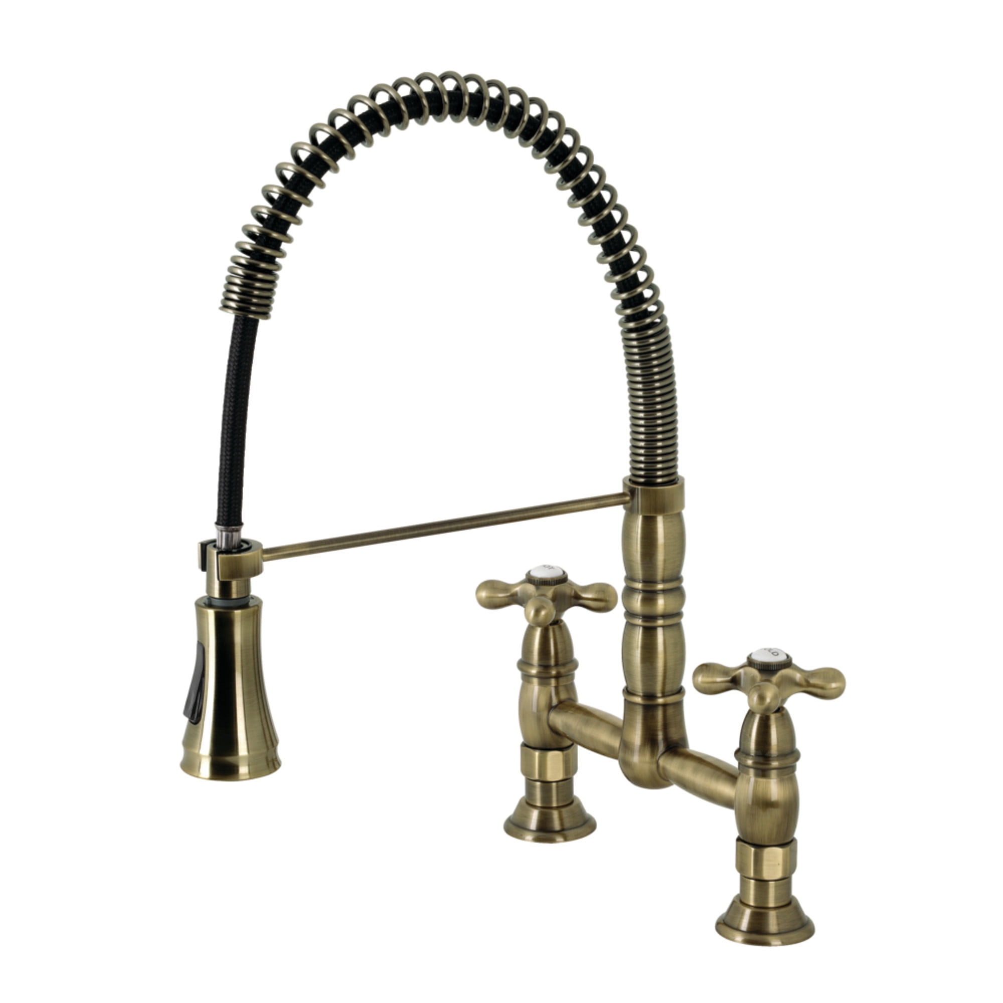Gourmetier GS1273AX Heritage Double-Handle Deck-Mount Pre-Rinse Bridge Kitchen Faucet, Antique Brass