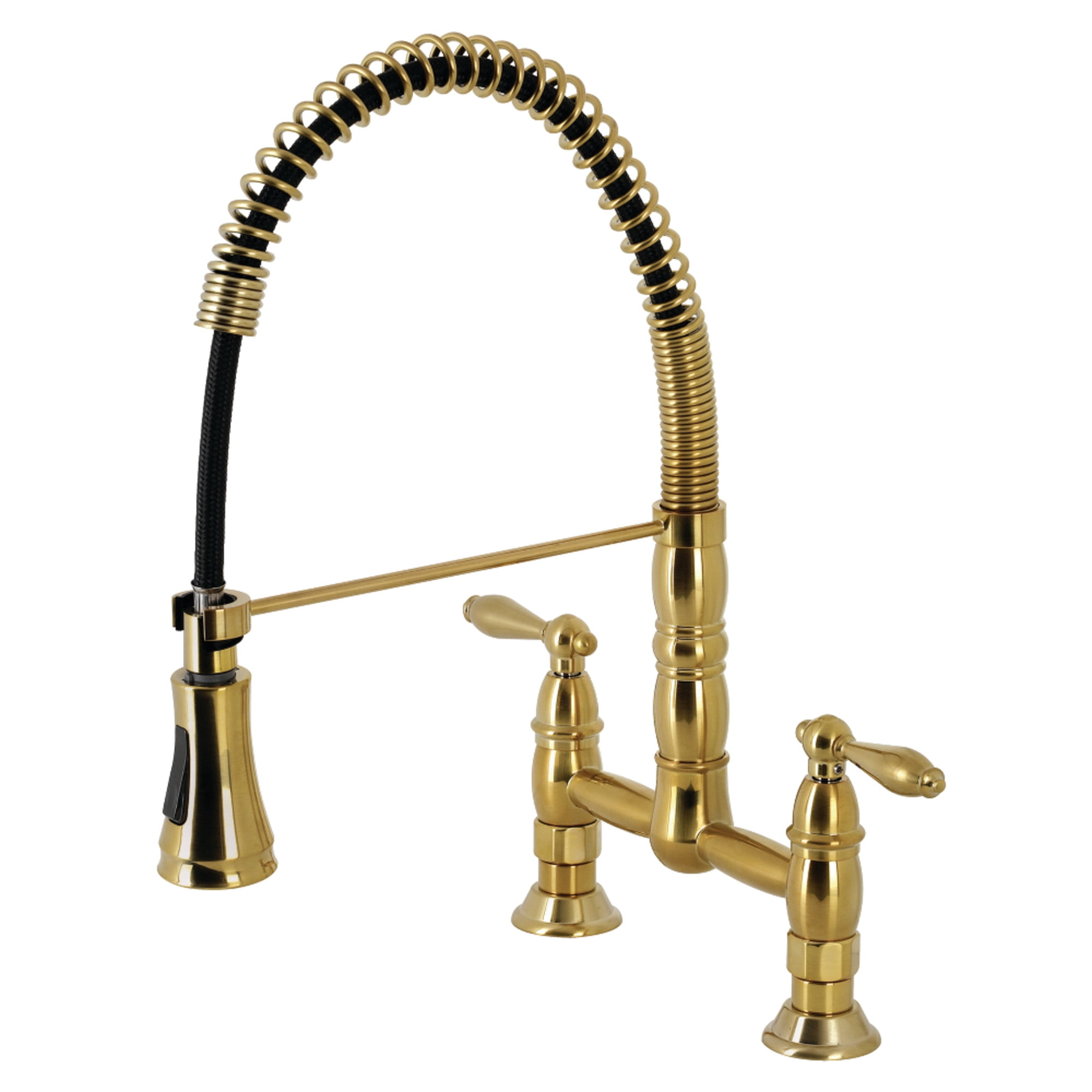 Gourmetier GS1277AL Heritage Double-Handle Deck-Mount Pre-Rinse Bridge Kitchen Faucet, Brushed Brass