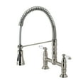 thumbnail image 1 of Kingston Brass GS1278PL Heritage Double-Handle 2-Hole Deck-Mount Pre-Rinse Bridge Kitchen Faucet in Brushed Nickel, 1 of 5