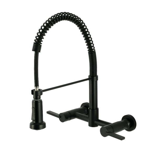 Kingston Brass GS8180CTL Continental Double-Handle 2-Hole Wall-Mount Pre-Rinse Bridge Kitchen Faucet in Matte Black
