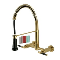 Kingston Brass GS8187CKL Kaiser Double-Handle 2-Hole Wall-Mount Pre-Rinse Bridge Kitchen Faucet in Brushed Brass