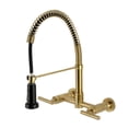 thumbnail image 1 of Kingston Brass GS8187CML Manhattan Double-Handle 2-Hole Wall-Mount Pre-Rinse Bridge Kitchen Faucet in Brushed Brass, 1 of 5