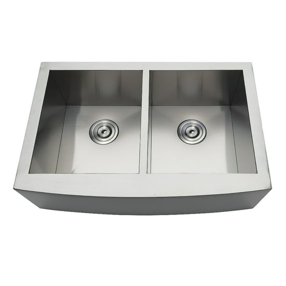 Gourmetier GKTDF30209 Uptowne 30" Stainless Steel Apron-Front Double Bowl Farmhouse Kitchen Sink with Strainers x 2, Brushed