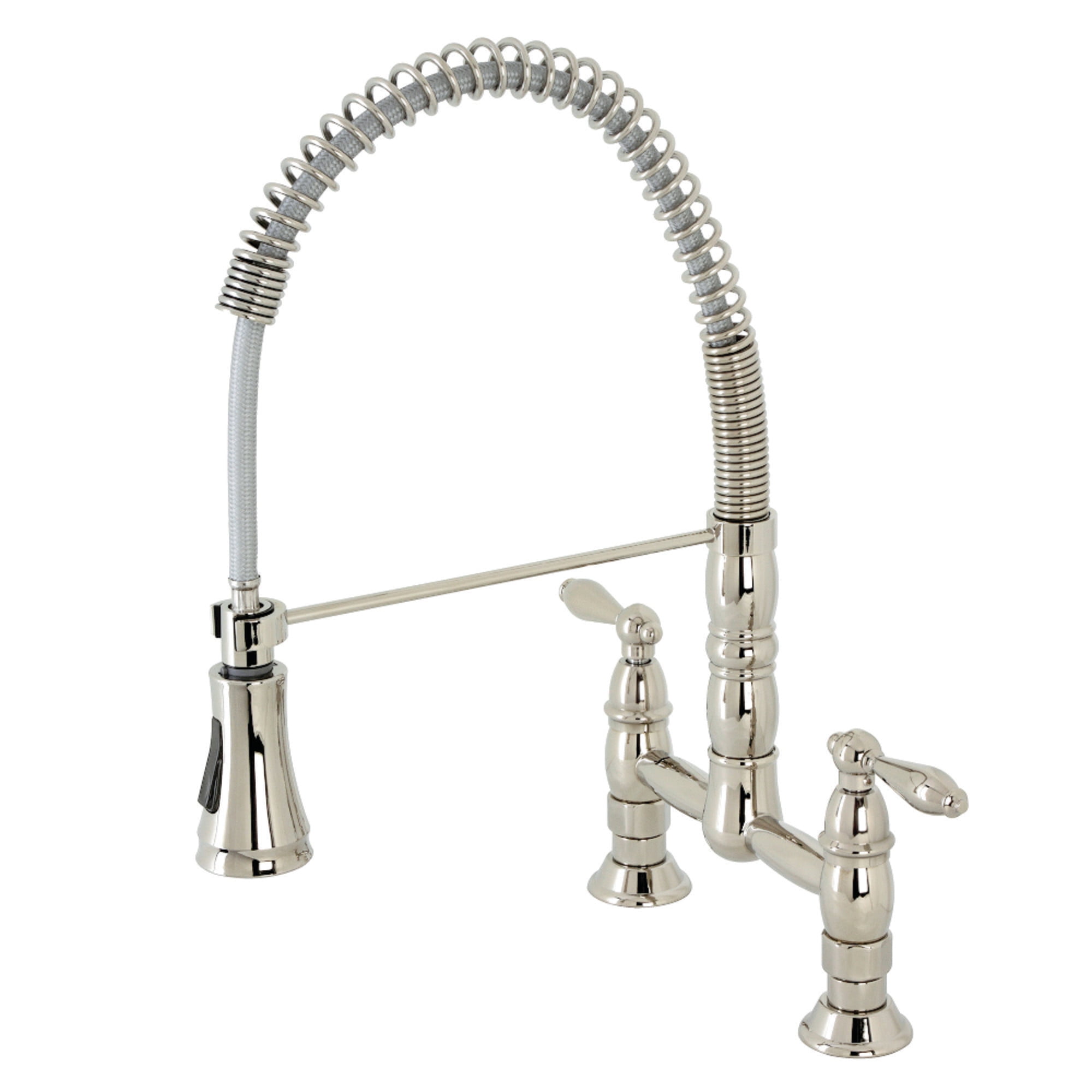 Polished Nickel Double Handle Pull-down Sprayer Kitchen Faucet