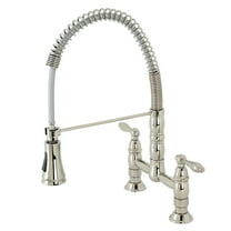Kingston Brass GS1276AL Heritage Double-Handle 2-Hole Deck-Mount Pre-Rinse Bridge Kitchen Faucet in Polished Nickel