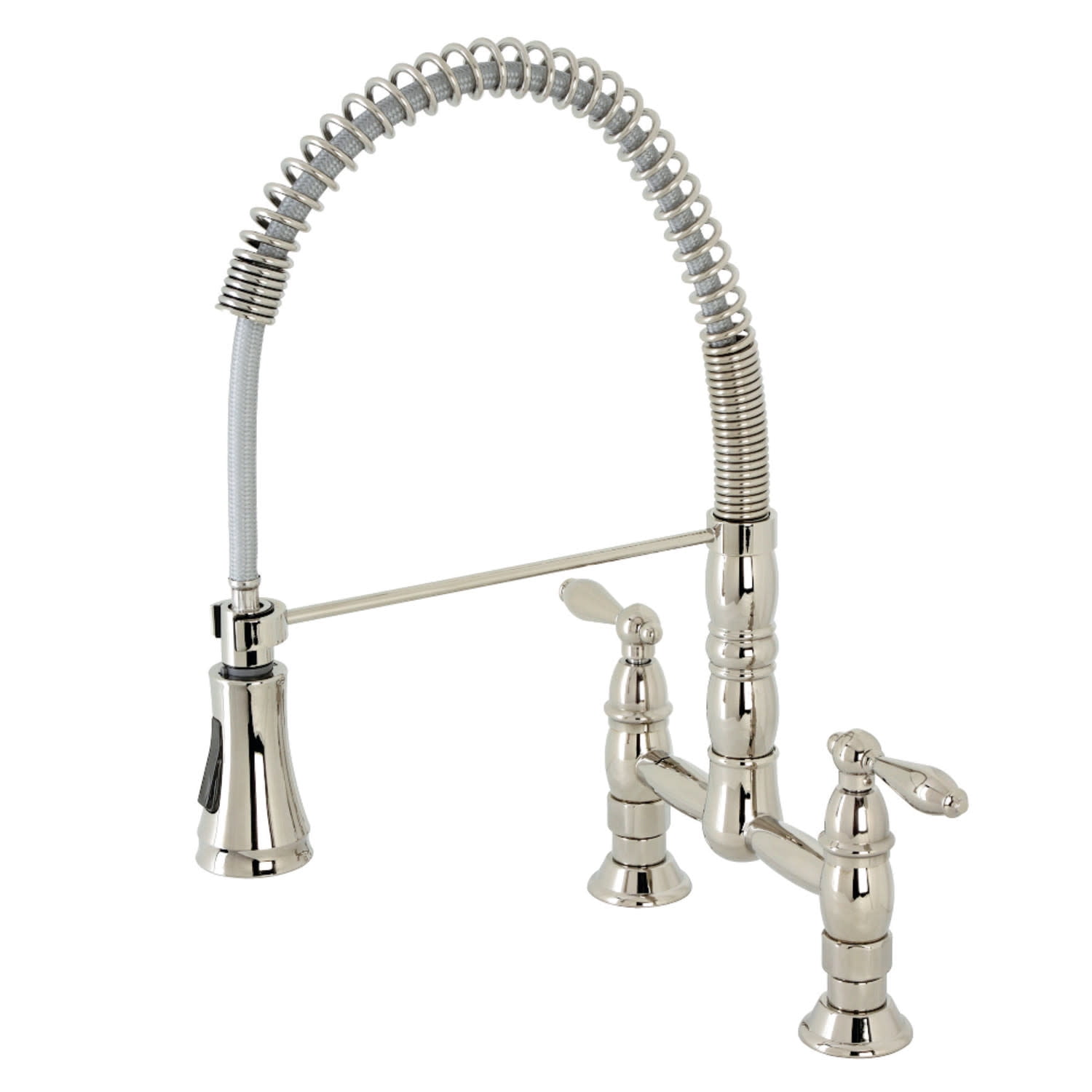 Polished Nickel Double Handle Pull-down Sprayer Kitchen Faucet