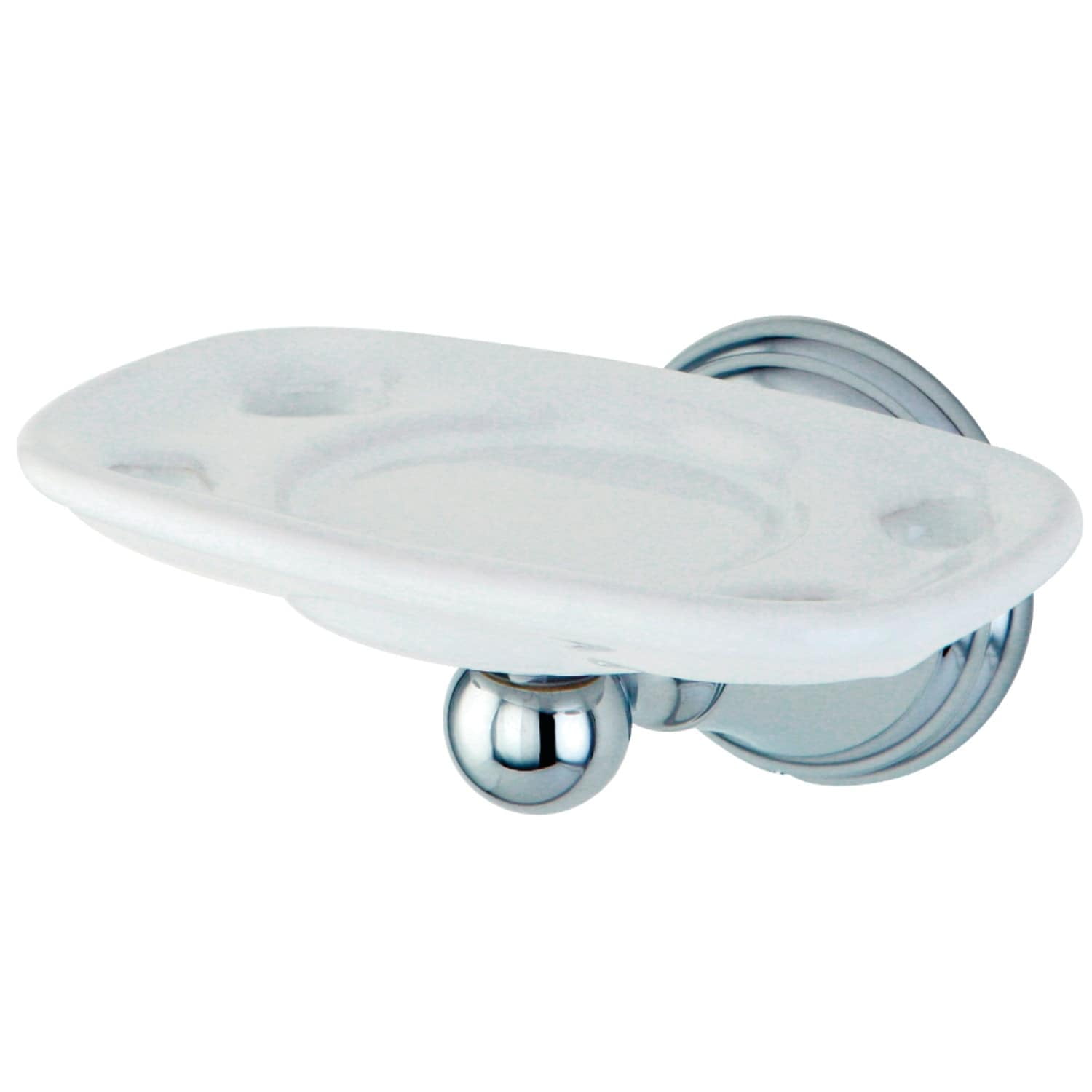 Chrome and White Porcelain Wall-Mounted Toothbrush and Tumbler Holder