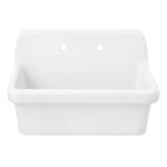 Kingston Brass GPKWS301918 Doriteal 30-Inch Ceramic Single Bowl Wall Mount Kitchen Sink with Strainer in Glossy White