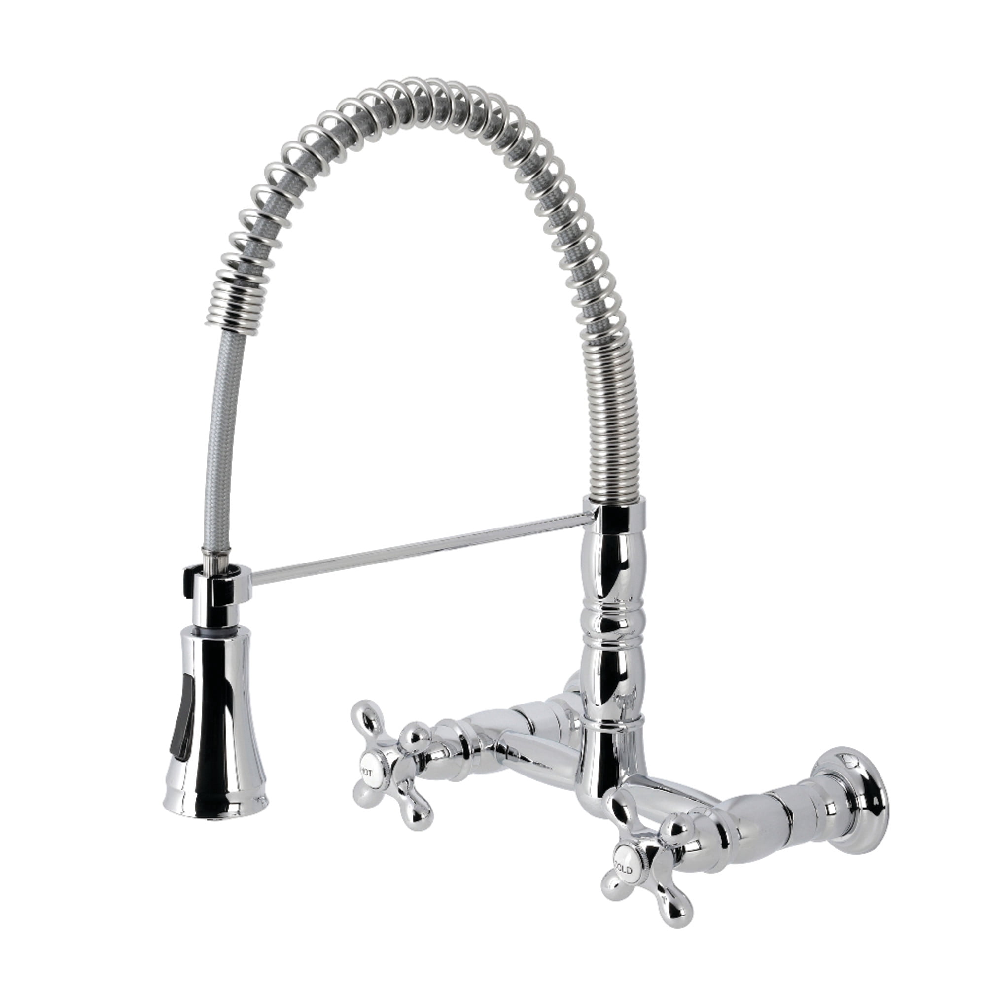 Gourmetier GS1241AX Heritage Double-Handle Wall-Mount Pre-Rinse Bridge Kitchen Faucet, Polished Chrome