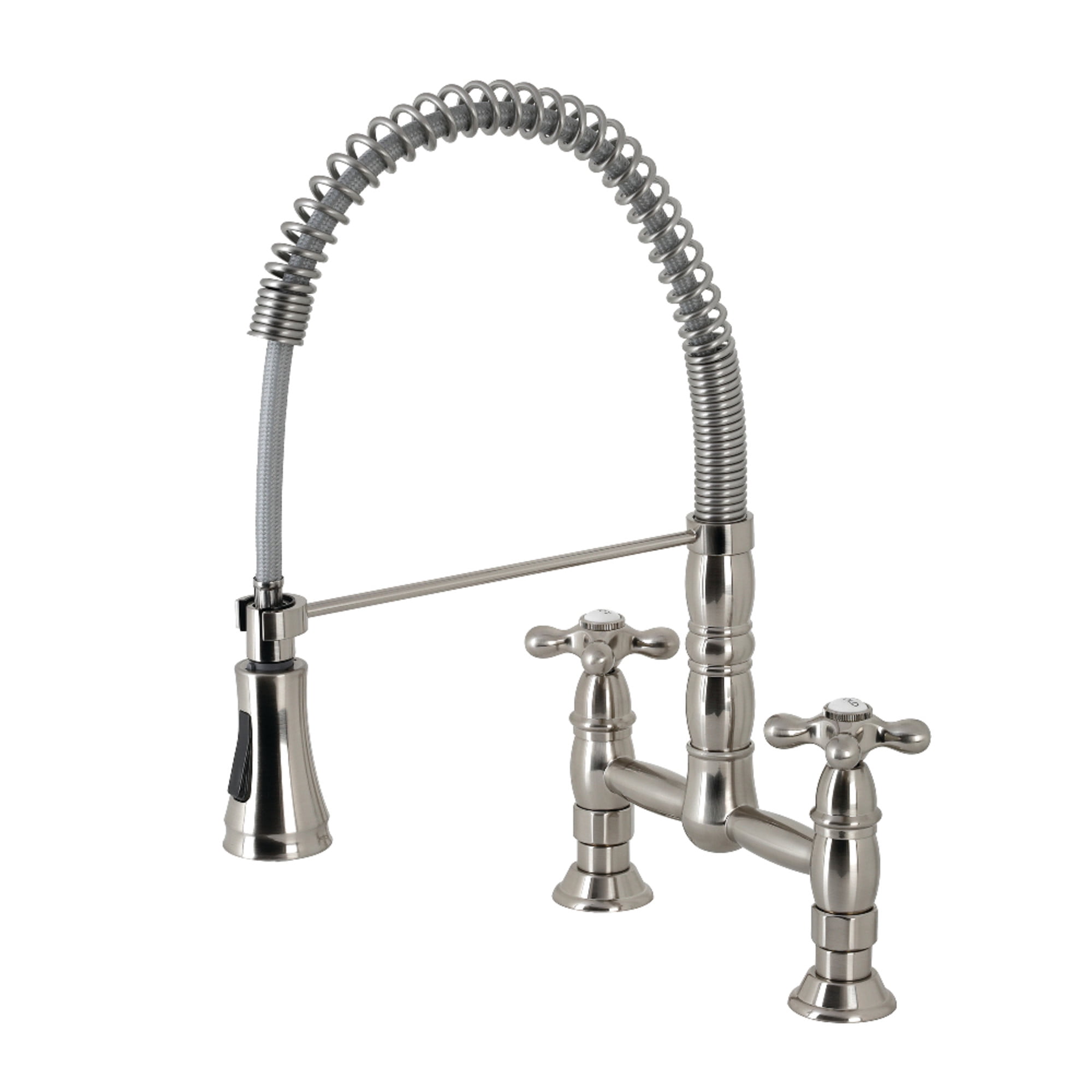 Gourmetier GS1278AX Heritage Double-Handle Deck-Mount Pre-Rinse Bridge Kitchen Faucet, Brushed Nickel