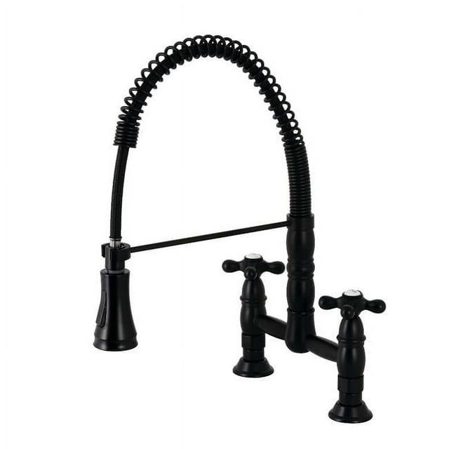 Kingston Brass GS1270AX Heritage Two-Handle Deck-Mount Pull-Down Sprayer Kitchen Faucet, Matte Black
