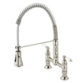 thumbnail image 1 of Kingston Brass GS1276PL Heritage Double-Handle 2-Hole Deck-Mount Pre-Rinse Bridge Kitchen Faucet in Polished Nickel, 1 of 4