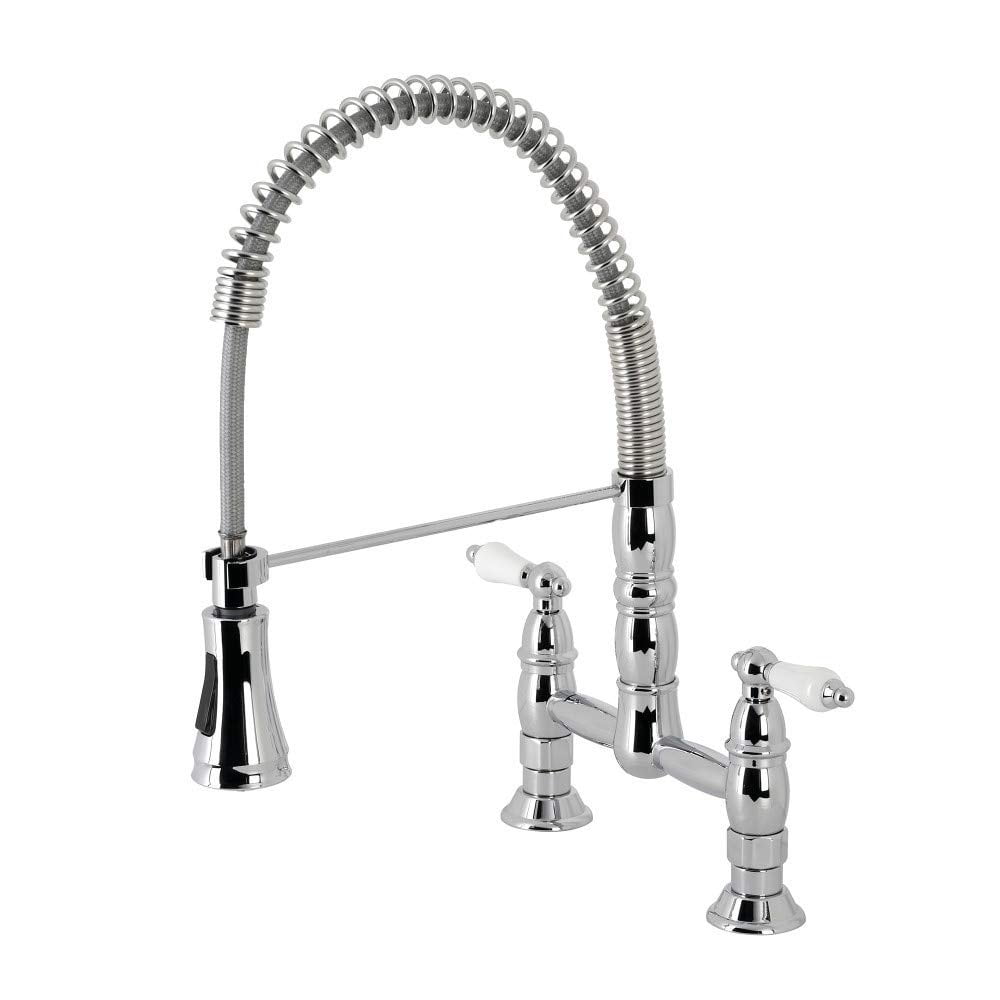 Heritage Polished Chrome Double-Handle Pull-Down Sprayer Kitchen Faucet