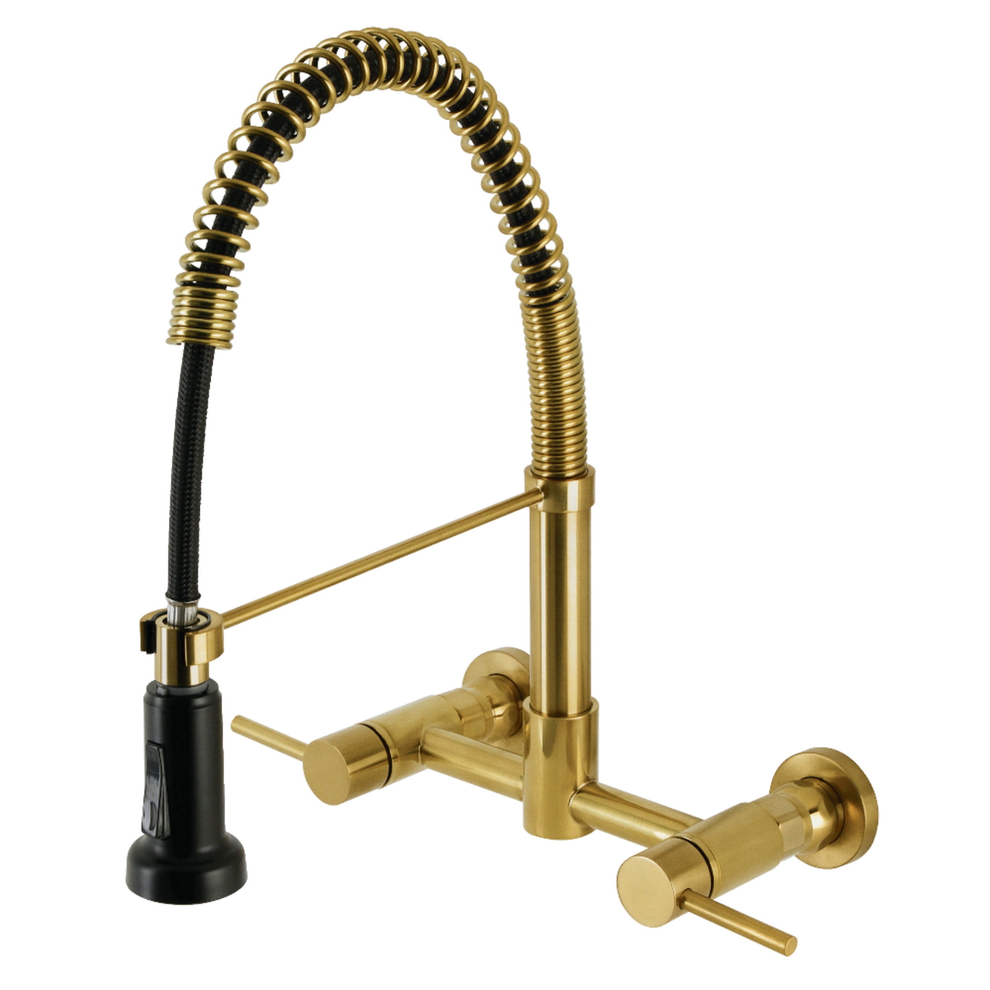 Gourmetier GS8187DL Concord Double-Handle Wall-Mount Pre-Rinse Bridge Kitchen Faucet, Brushed Brass