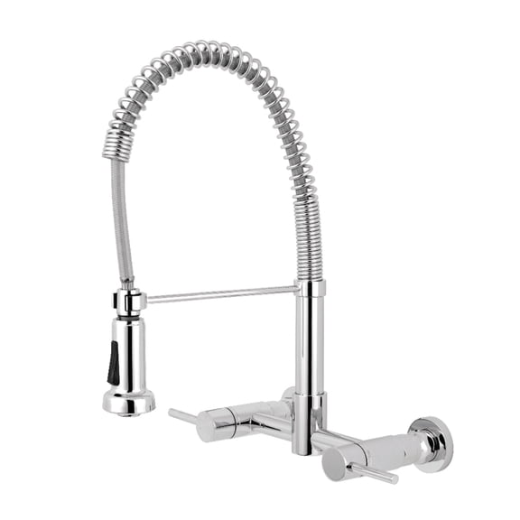 Gourmetier GS8181DL Concord Double-Handle Wall-Mount Pre-Rinse Bridge Kitchen Faucet, Polished Chrome