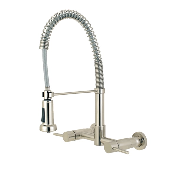 Gourmetier GS8188DL Concord Double-Handle Wall-Mount Pre-Rinse Bridge Kitchen Faucet, Brushed Nickel