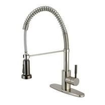 Kingston Brass GSY8888DKL Kaiser Single Handle Kitchen Faucet with Pull-Down Sprayer, Satin Nickel & Black Nickel