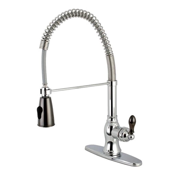 Gourmetier GS8891DKL Kaiser Single-Handle Pre-Rinse Kitchen Faucet, Polished Chrome/Black Stainless Steel