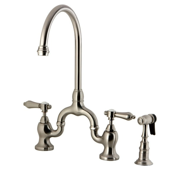 Kingston Brass Heirloom Bridge Kitchen Faucets with Brass Sprayer Brushed Nickel Brushed