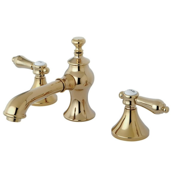 Kingston Brass Heirloom Deck Mount Widespread Bathroom Faucet with Brass Pop-Up Polished Brass Polished