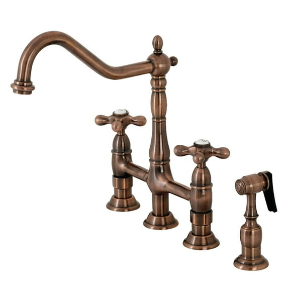 Kingston Brass Heritage Bridge Kitchen Faucet with Brass Sprayer