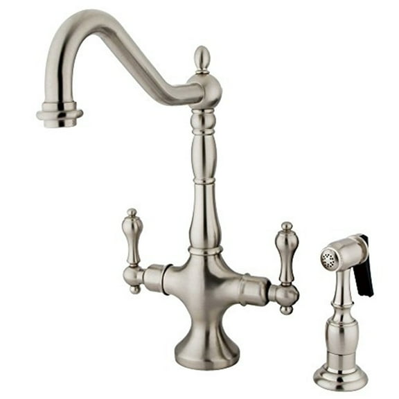 Kingston Brass Heritage Double Handle Kitchen Faucet with Brass Sprayer, KS1778A