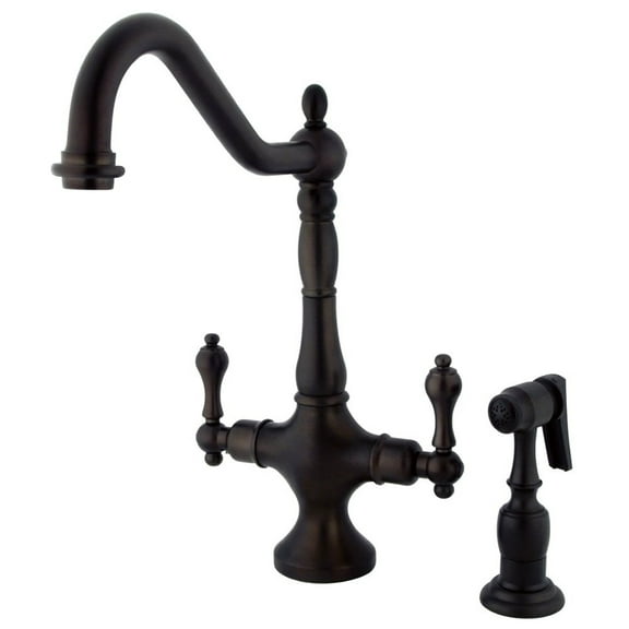 Kingston Brass Heritage Double Handle Kitchen Faucet with Brass Sprayer, KS1775A