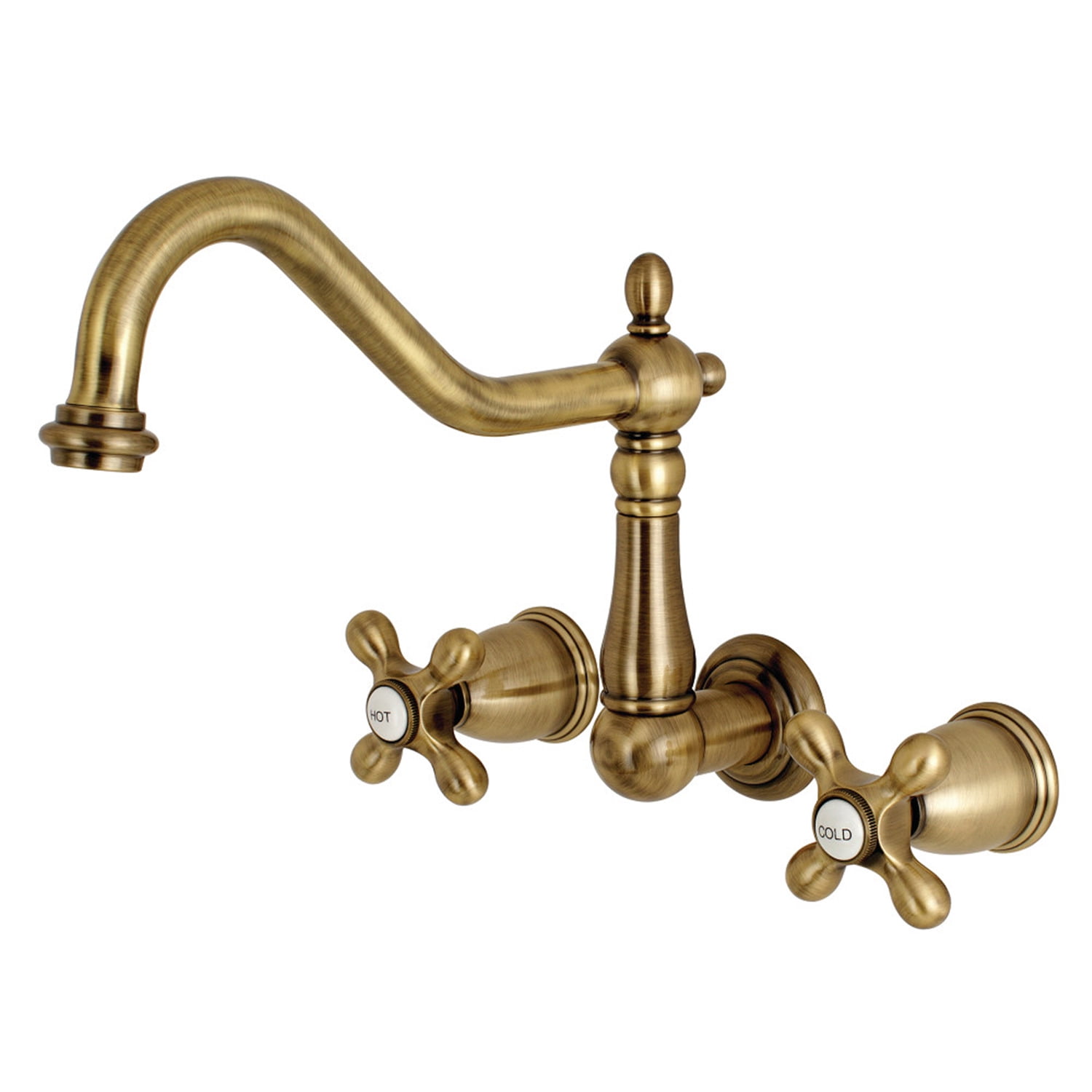 Heritage Dual Cross Handle Antique Brass Wall Mount Tub Faucet
