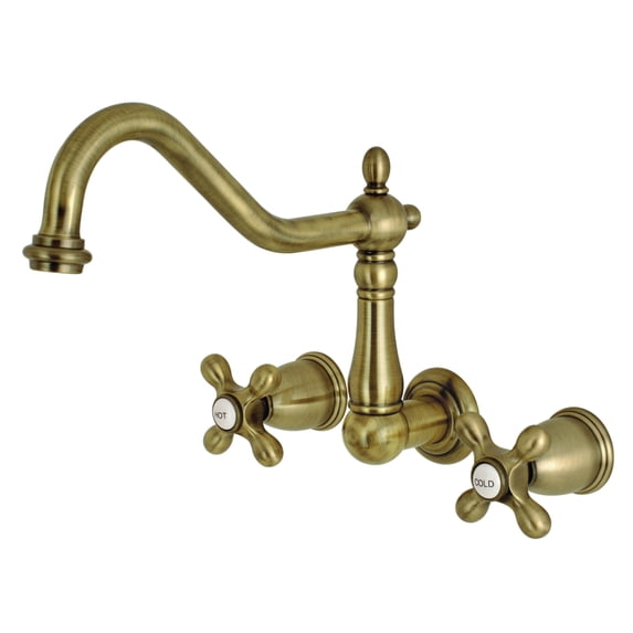 Kingston Brass KS1023AX Heritage Two-Handle Wall Mount Roman Tub Faucet, Antique Brass