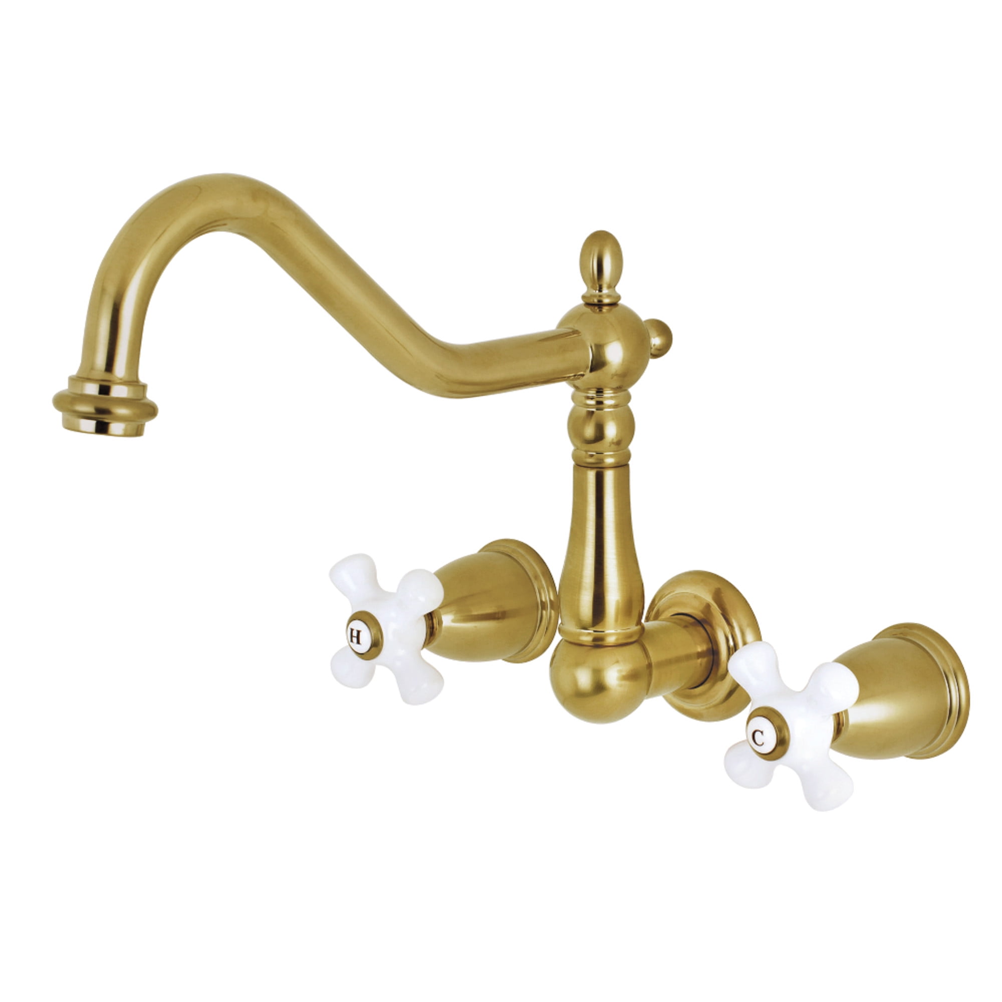Kingston Brass KS1027PX Heritage Two-Handle Wall Mount Roman Tub Faucet, Brushed Brass