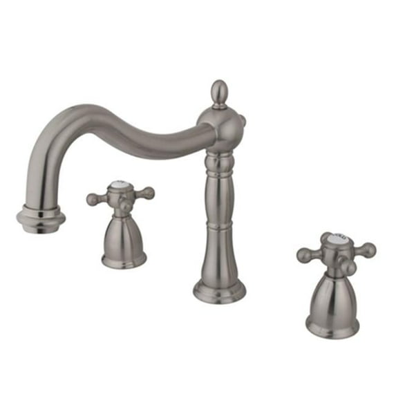 Kingston Brass Heritage Roman Tub Filler with Cross Handle, Satin Nickel