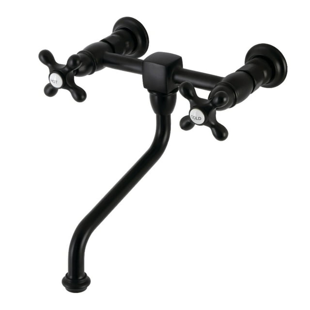 Kingston Brass Heritage Two-Handle 2-Hole Wall Mount Bathroom Faucet Matte Black Matte