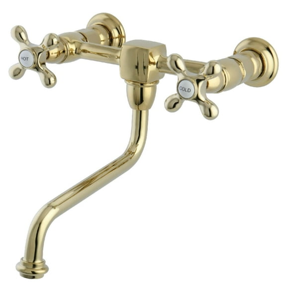 Kingston Brass  Heritage Two-Handle 2-Hole Wall Mount Bathroom Faucet Polished Brass Brass Finish