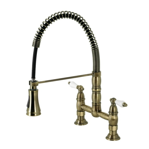 Kingston Brass Heritage Two-Handle Deck-Mount Pull-Down Sprayer Kitchen Faucet Antique Brass Antique