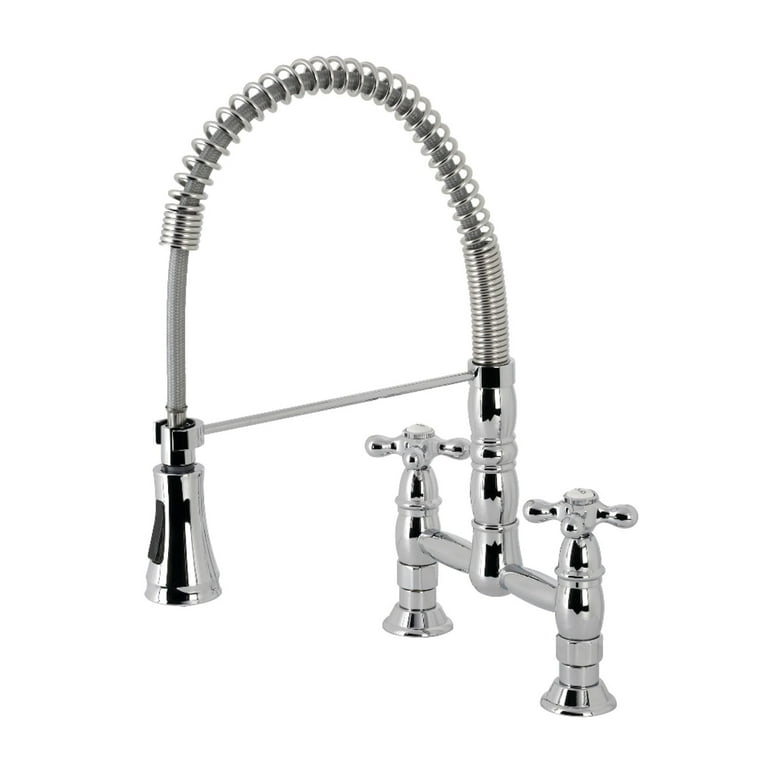 Elements of Design Chicago Polished Brass 2-Handle Deck-Mount Bridge Handle Kitchen Faucet Elements of Design Chicago Polished Brass 2-Handle Deck-Mount Bridge Handle Kitchen Faucet
